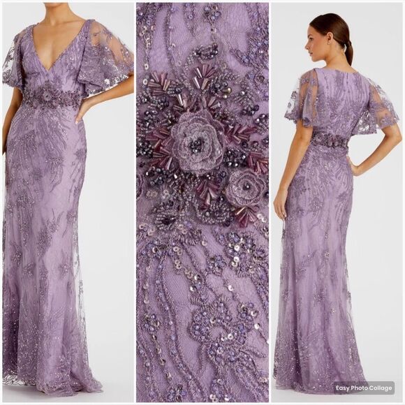 Mac Duggal $798 67493 Womens VINTAGE FLUTTER SLEEVE EVENING GOWN Dress - Picture 2 of 16